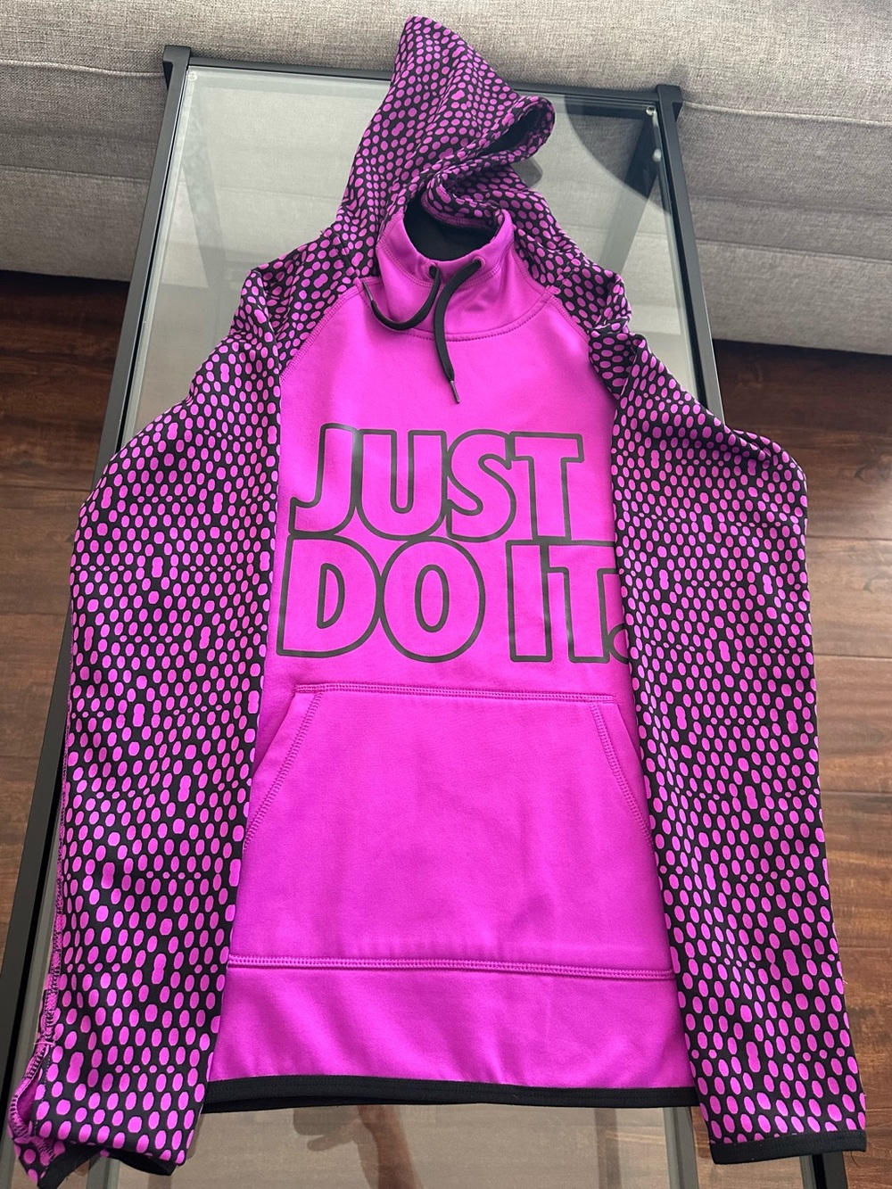 Nike Therma-FIT Just Do It Pink Black Hooded Pullover XS